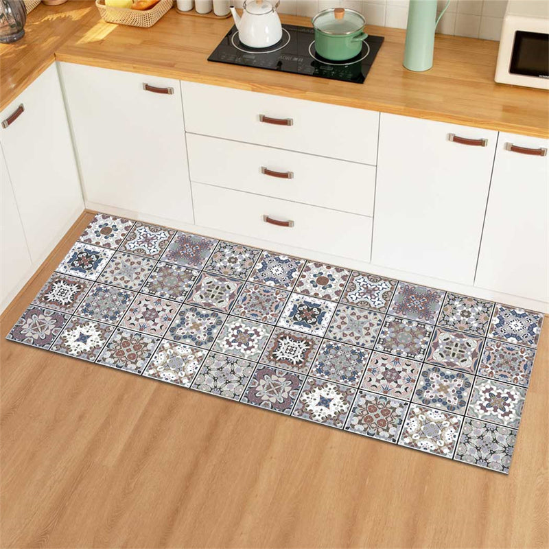 Vintage Kitchen Runner with Retro Tile Pattern – Non-Slip Carpet for Kitchen and Hallway, Easy to Clean