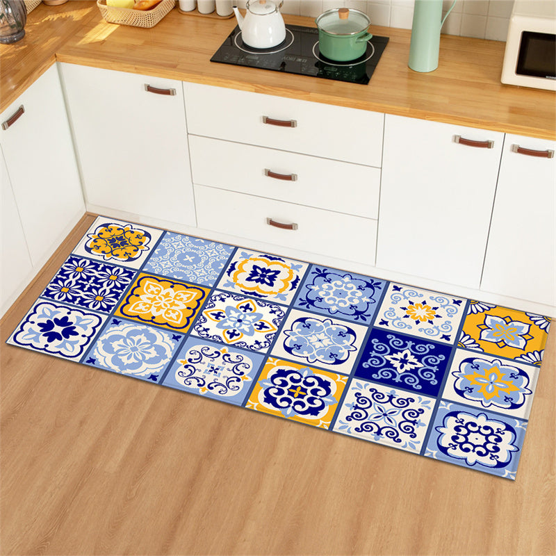 Vintage Kitchen Runner with Retro Tile Pattern – Non-Slip Carpet for Kitchen and Hallway, Easy to Clean