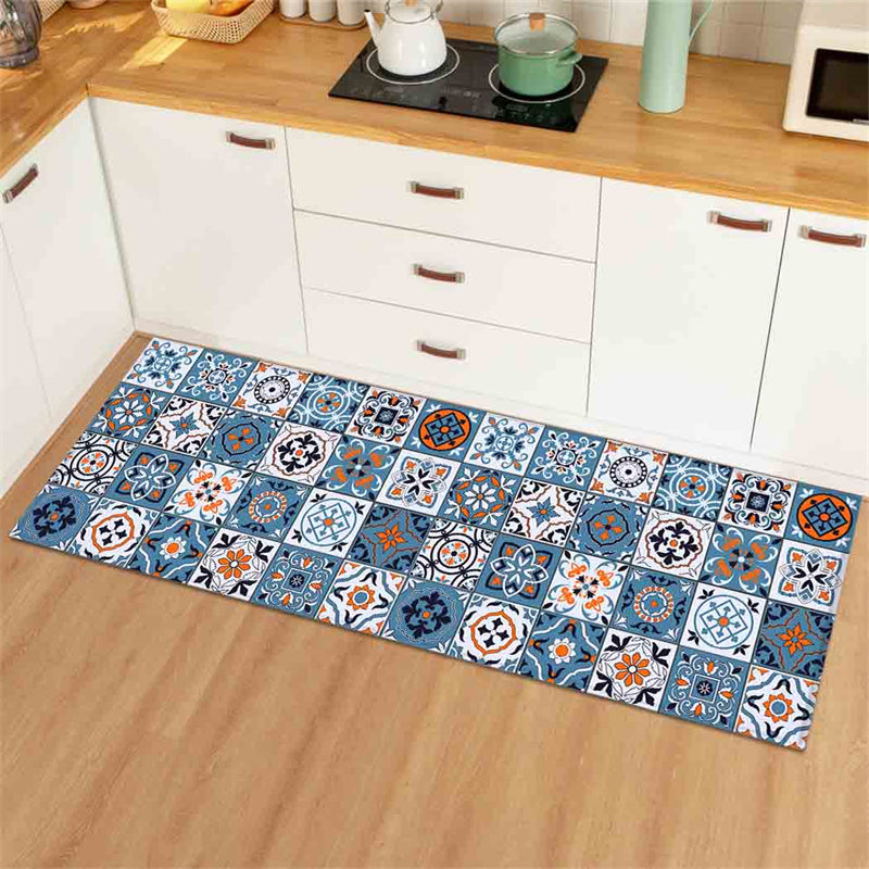 Vintage Kitchen Runner with Retro Tile Pattern – Non-Slip Carpet for Kitchen and Hallway, Easy to Clean