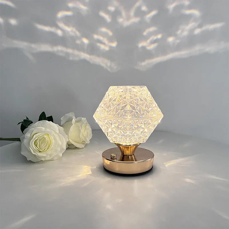 Crystal Table Lamp with Star Projection – Modern LED Decorative Lamp for Bedroom & Living Room, Romantic Star Light Illumination