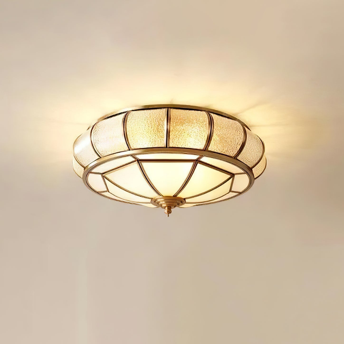 Round Ceiling Light Made of Textured Glass - Elegant LED Lamp for Bedroom and Living Room, Atmospheric Lighting with Noble Design