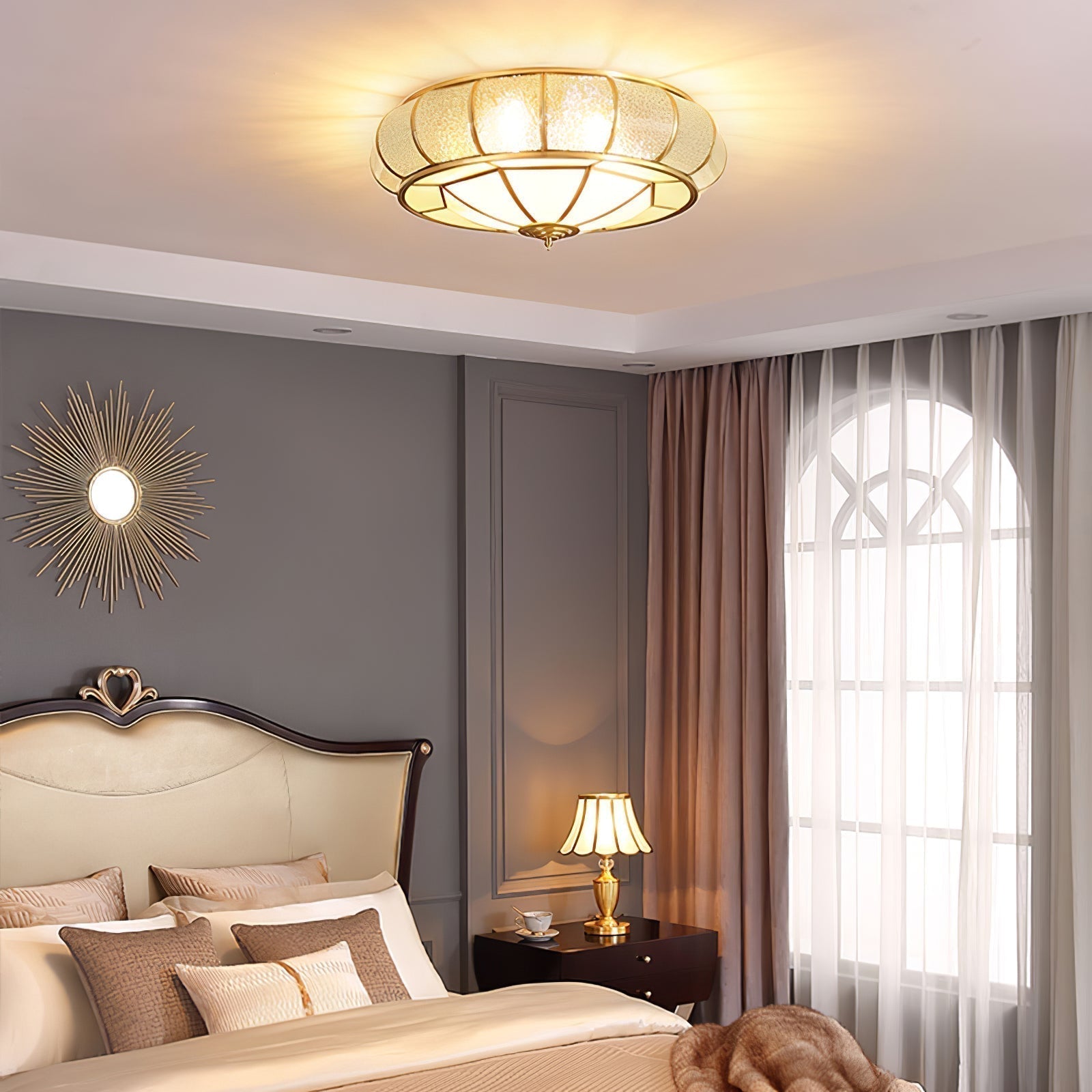 Round Ceiling Light Made of Textured Glass - Elegant LED Lamp for Bedroom and Living Room, Atmospheric Lighting with Noble Design