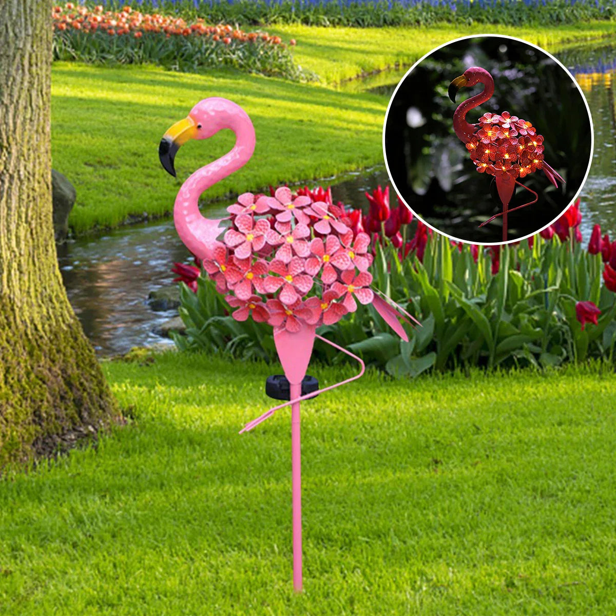 FlockingFiesta - Solar-Powered Flamingo Solar Flamingo Garden Figure – Solar-Powered LED Decorative Light for Outdoor Use