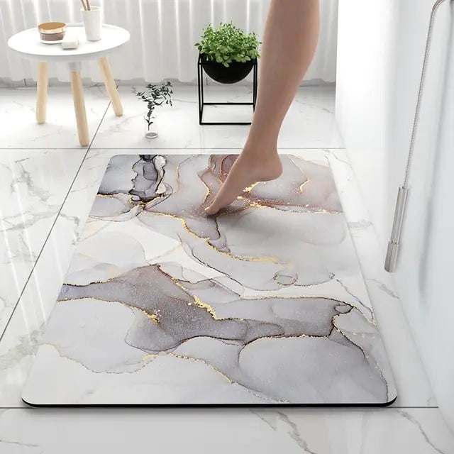 Soft Non-Slip Bath Mat – Luxurious Rug for Bathroom with Marble Look