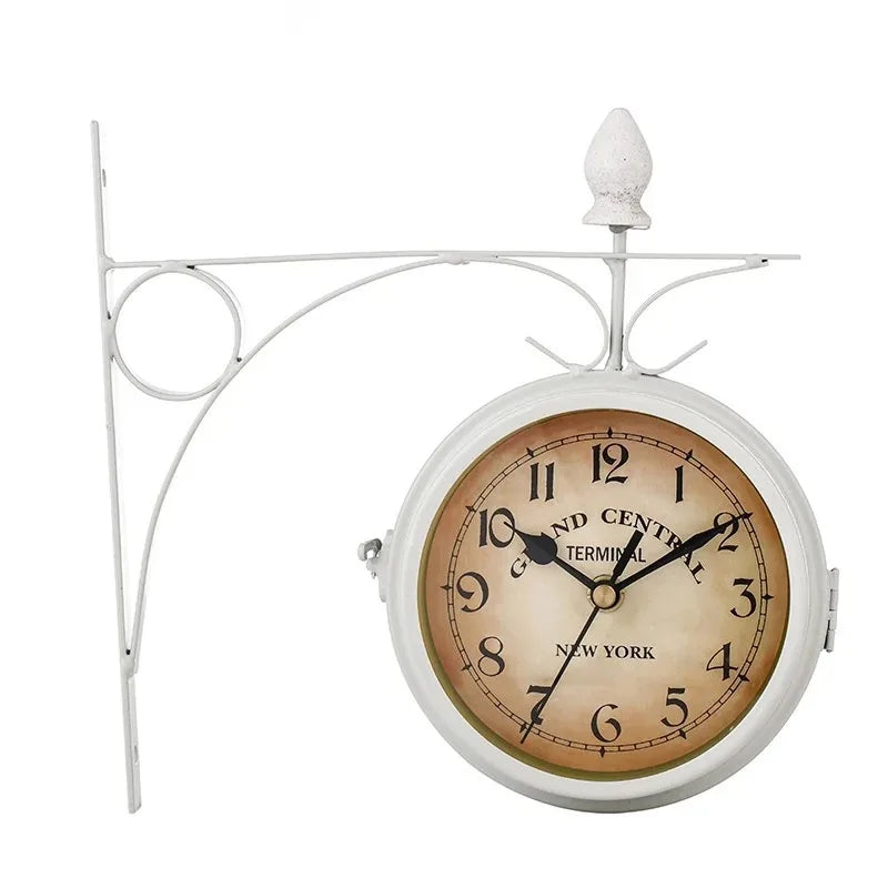 Vintage Double-Sided Wall Clock – Retro Iron Wall Clock for Living Room or Hallway