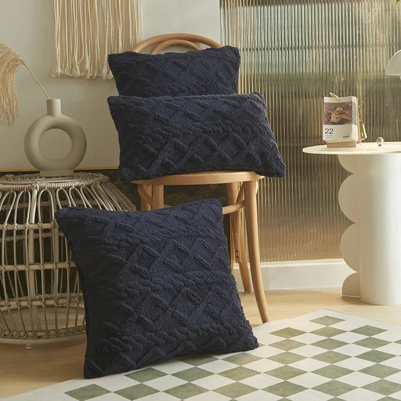 Soft Plush Pillow Cover with Geometric Pattern – Decorative Pillowcase for Sofa and Living Room