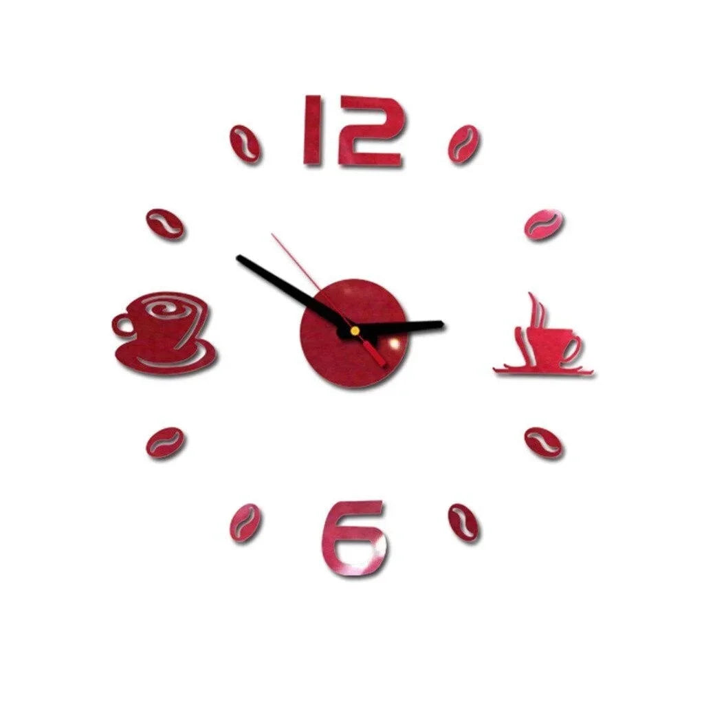 Modern Wall Sticker Clock with Coffee Cup Design – Stylish DIY Wall Clock for Kitchen and Living Room