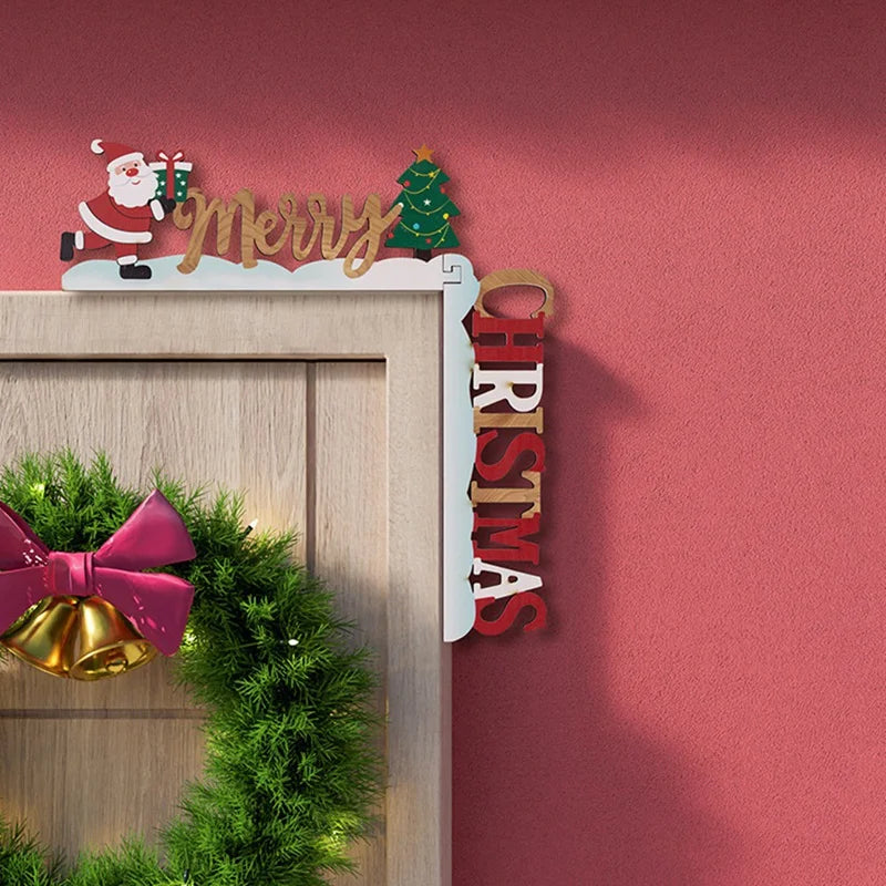 Wooden Christmas Decoration Door Frame – Festive Decor for Christmas with Santa and Christmas Tree