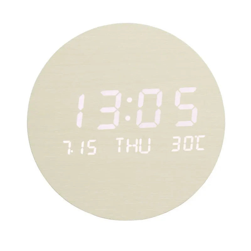 Modern Wooden Desk Clock with LED Display, Alarm, and Temperature Display – Stylish Digital Clock for Desk and Bedroom