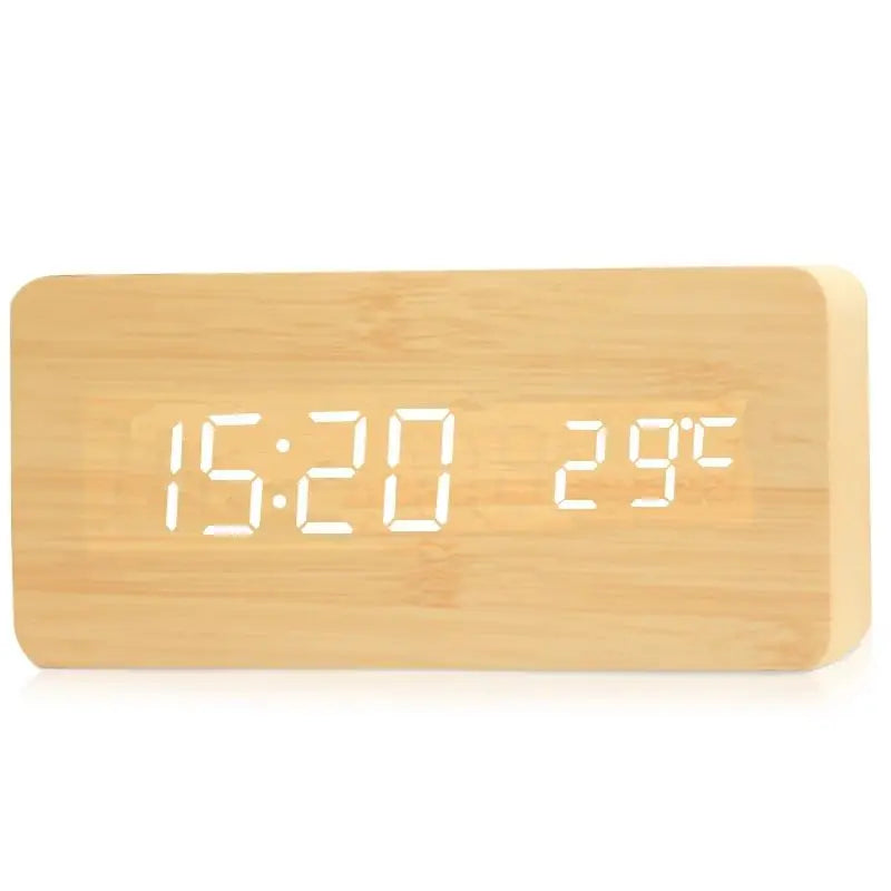 Digital LED Wooden Clock with Temperature Display, Alarm Function, and Modern Design – Perfect for Bedroom or Office, Energy-Saving and Stylish