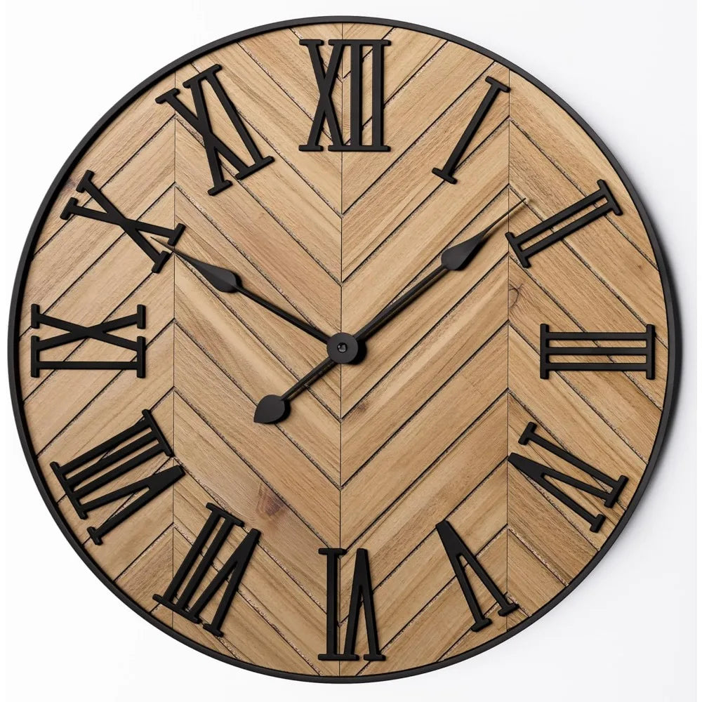 Rustic Wall Clock with Large Roman Numerals – Decorative Wooden Wall Clock for Living Room