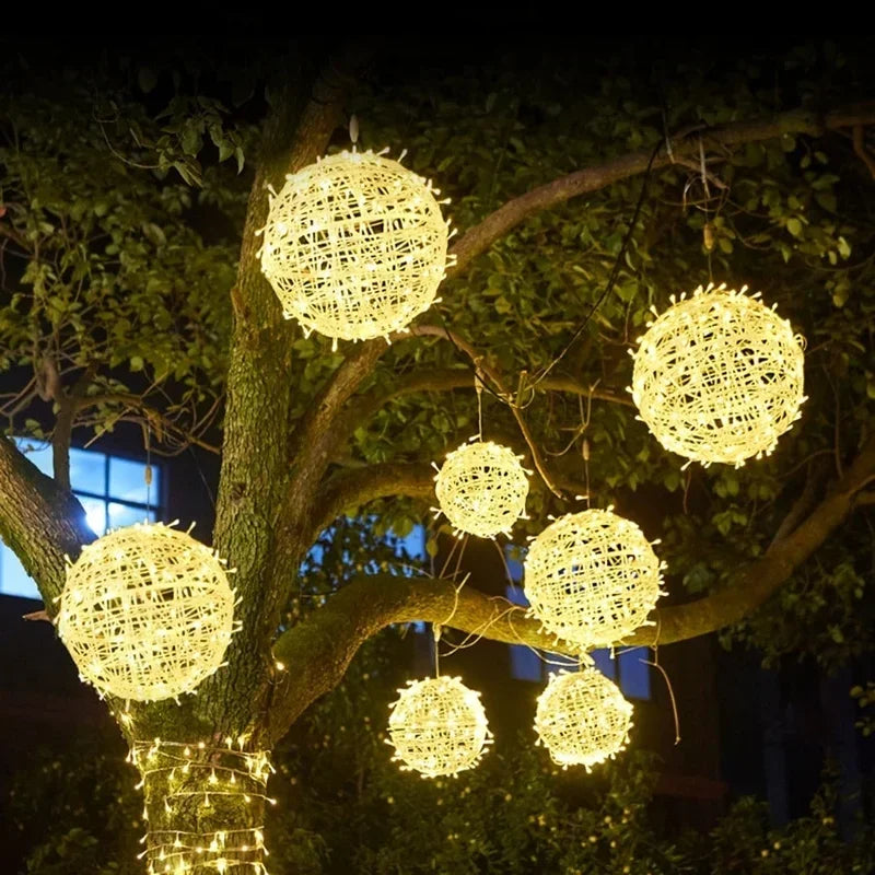 LED Rattan Ball String Lights – Decorative Outdoor Lighting for Gardens and Parties