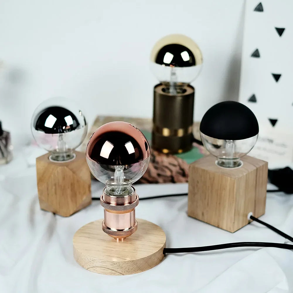 Vintage LED Bulb – Retro Table Lamp with Wooden Base