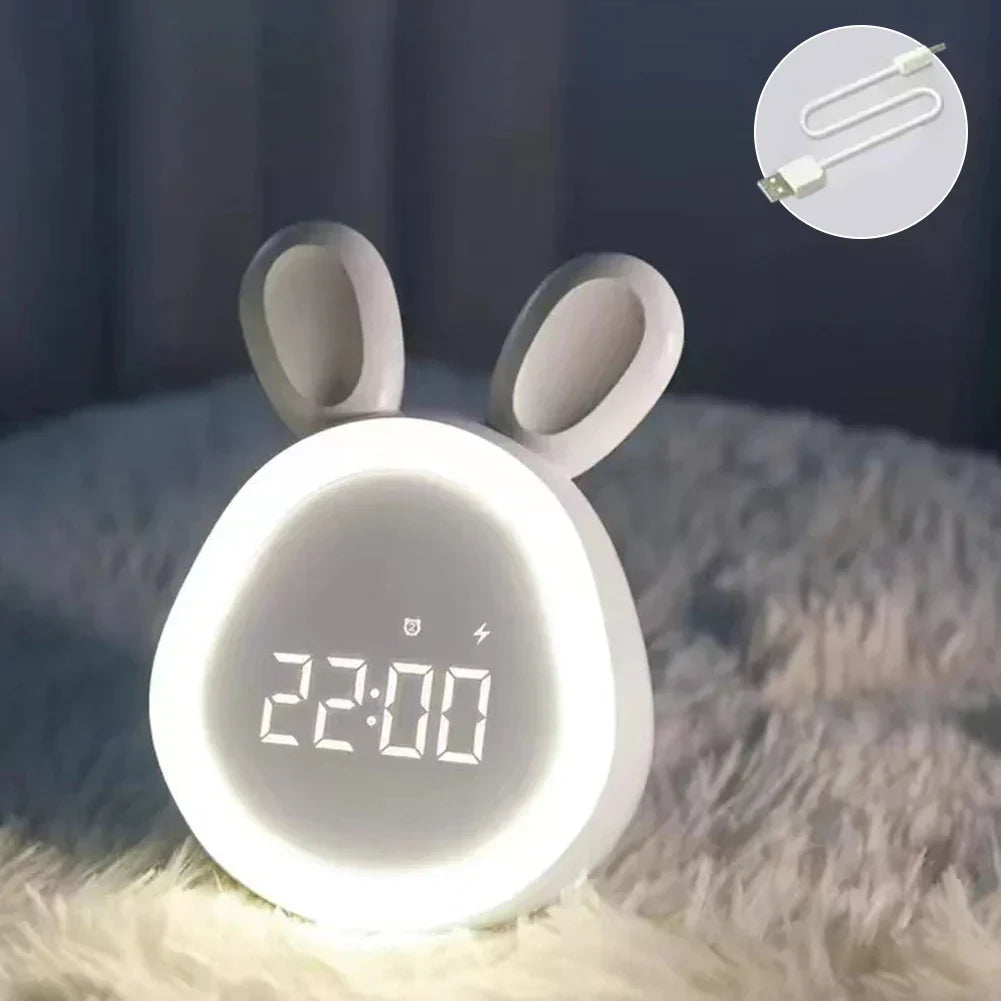 Cute Children's Alarm Clock with LED Display, Night Light, and Alarm – Bunny Shape for Boys and Girls, Ideal for Children's Room and Gentle Waking