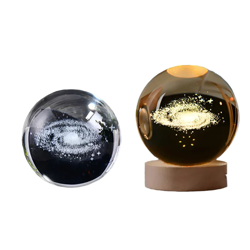 3D Crystal Night Light LED - Starry Sky Projector with Wooden Base, Romantic Lighting for Bedroom & Gifts