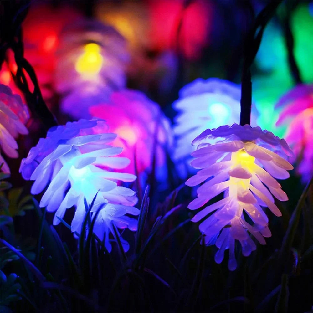 Solar-Powered LED Pine Cone String Lights – Christmas Lighting for Outdoor and Indoor