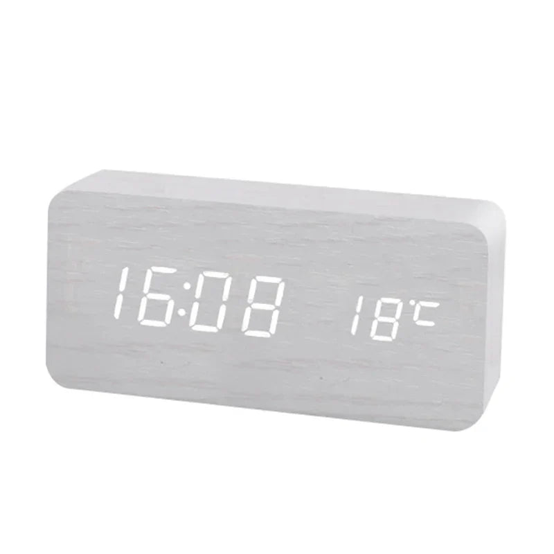 Digital LED Wooden Clock with Temperature Display, Alarm Function, and Modern Design – Perfect for Bedroom or Office, Energy-Saving and Stylish