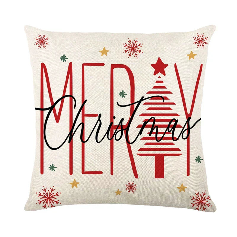 Christmas Cushion Covers 45x45 cm – Winter Decorative Pillow Cases for Sofa and Living Room, High-Quality Cotton, Christmas Design with Snowy Landscape