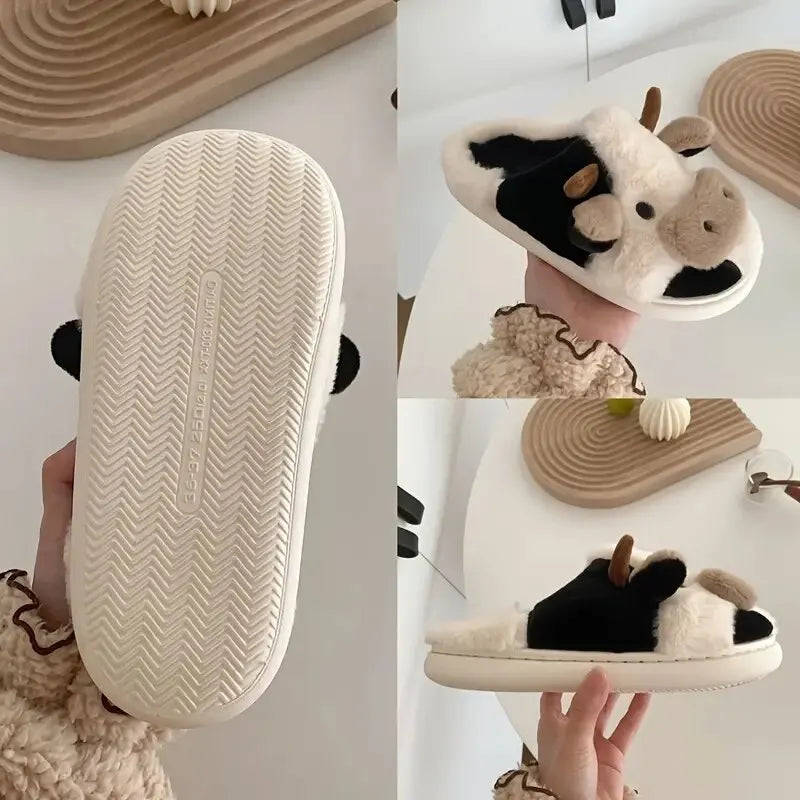 Funny Cow Slippers for Men and Women – Fluffy Winter Slippers, Comfortable and Warm, Non-Slip and Soft for Home