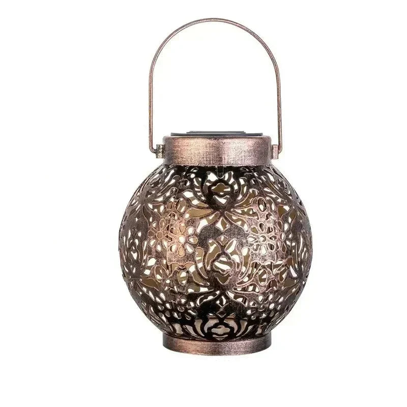 Solar-Powered LED Garden Lantern with Decorative Hollow Pattern – Outdoor Lighting for Patio and Garden