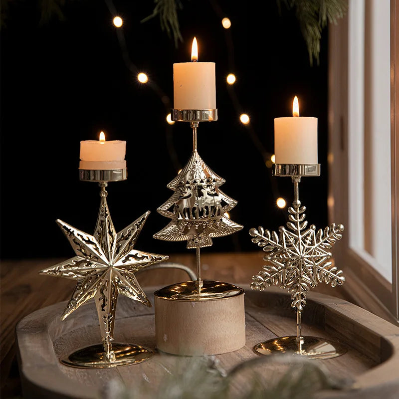 Christmas Candle Holders - Star and Christmas Tree Design for Festive Decoration