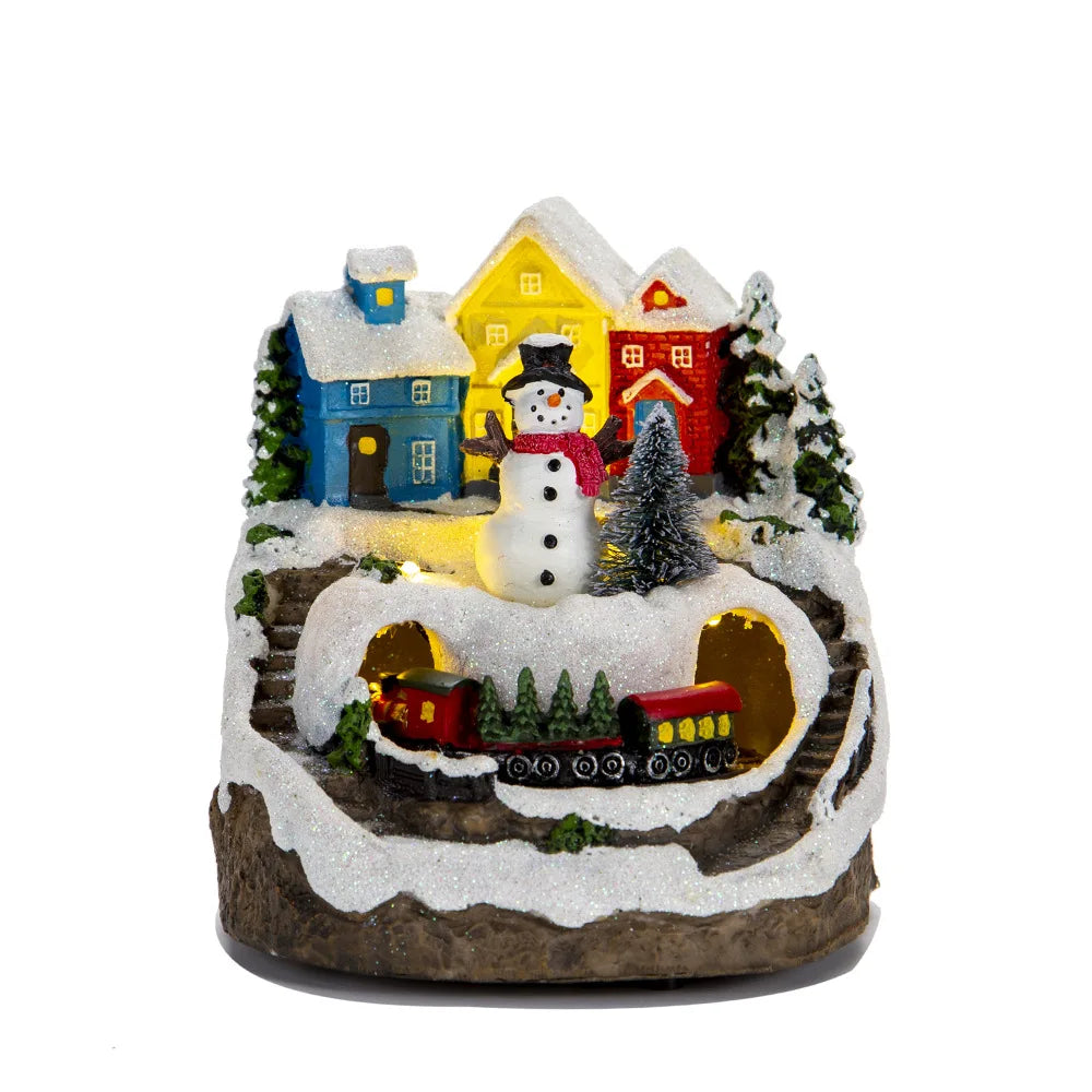 Musical Christmas Village with Snowman and Train – Illuminated Decoration for the Christmas Season