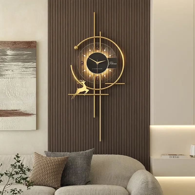 Modern Creative Wall Clock – Designer Clock with Golden Accents for Living Room