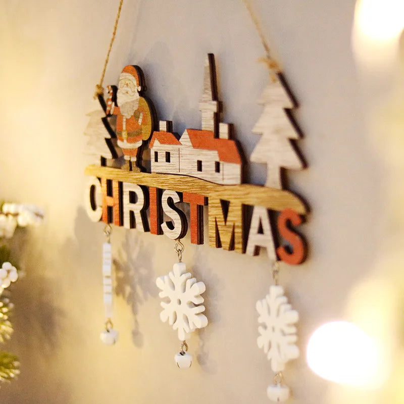 Wooden Christmas Decoration for Hanging – Funny Hanging Decoration with Santa and Snowflakes