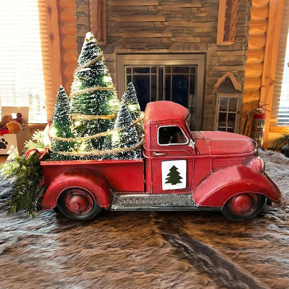 Red Christmas Decor Truck - Nostalgic Christmas Decoration with Christmas Tree