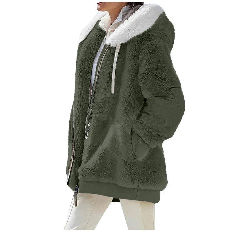 Fluffy Zip-Up Hoodie for Women - Warm Winter Jacket, Cozy Soft, Ideal for Cold Days