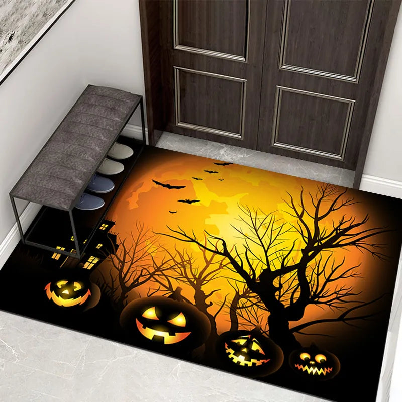 Creepy Halloween Doormat – Non-Slip Door Mat with Pumpkin and Ghost Design for the Entrance Area