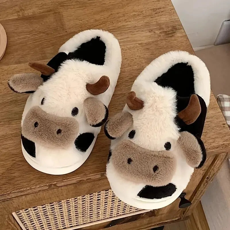 Funny Cow Slippers for Men and Women – Fluffy Winter Slippers, Comfortable and Warm, Non-Slip and Soft for Home