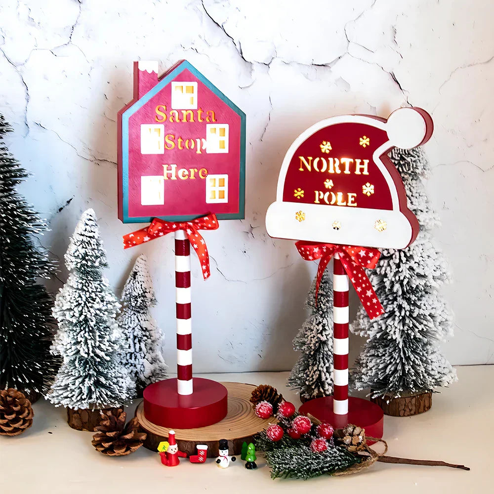 Retro LED Christmas Lamp in North Pole Design – Festive Table Lamp for Christmas Decoration