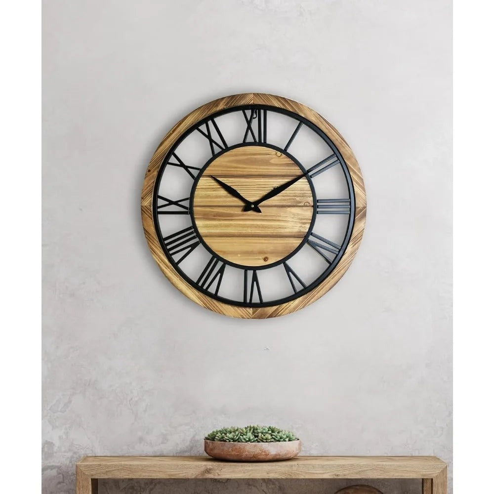 Decorative Wooden Wall Clock with Roman Numerals – Rustic Design for Living Room and Office