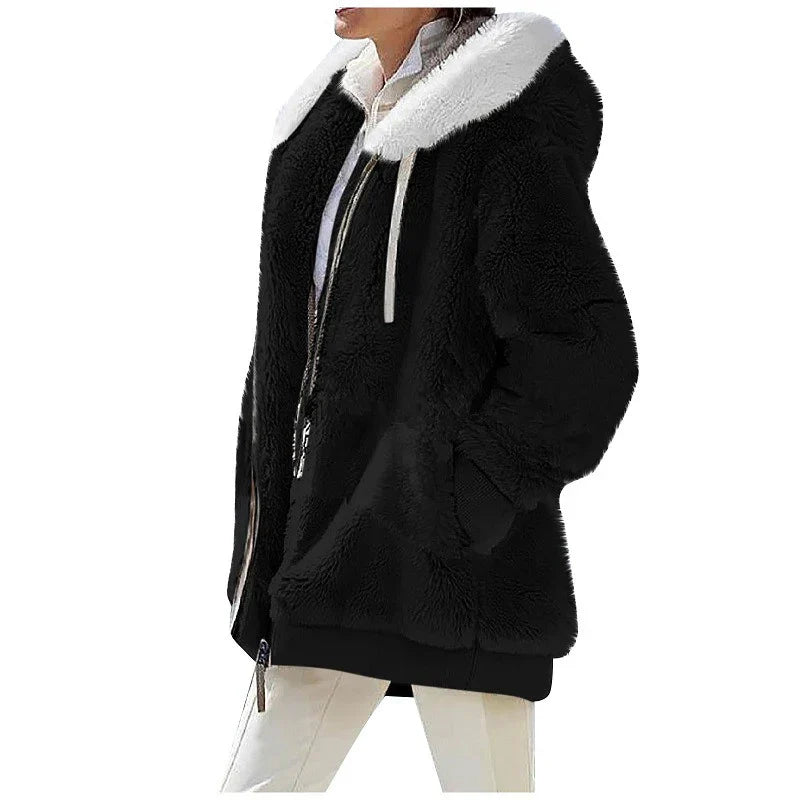 Fluffy Zip-Up Hoodie for Women - Warm Winter Jacket, Cozy Soft, Ideal for Cold Days