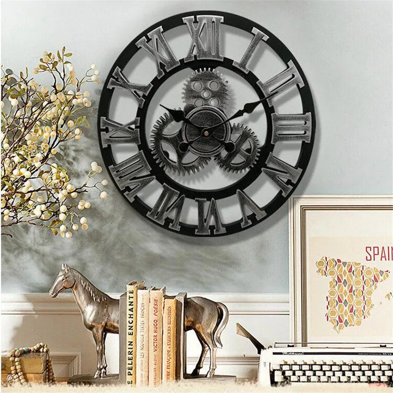 Large Vintage Wall Clock in European Wood Design – Decorative Clock with Roman Numerals