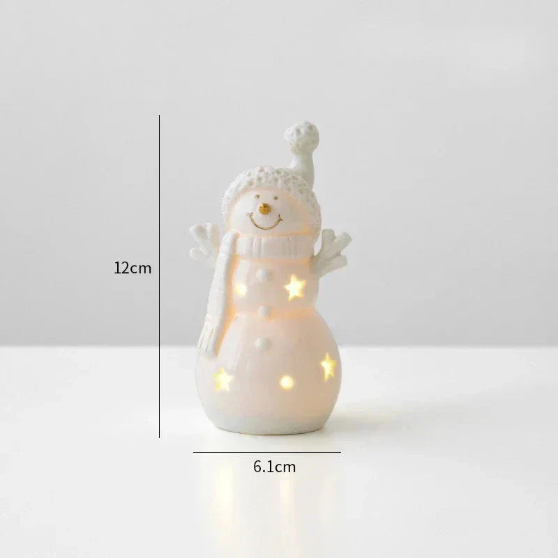 Ceramic Snowman Figurine with LED Lighting – Elegant Christmas Decoration for Windowsill, Living Room, and Festive Decor