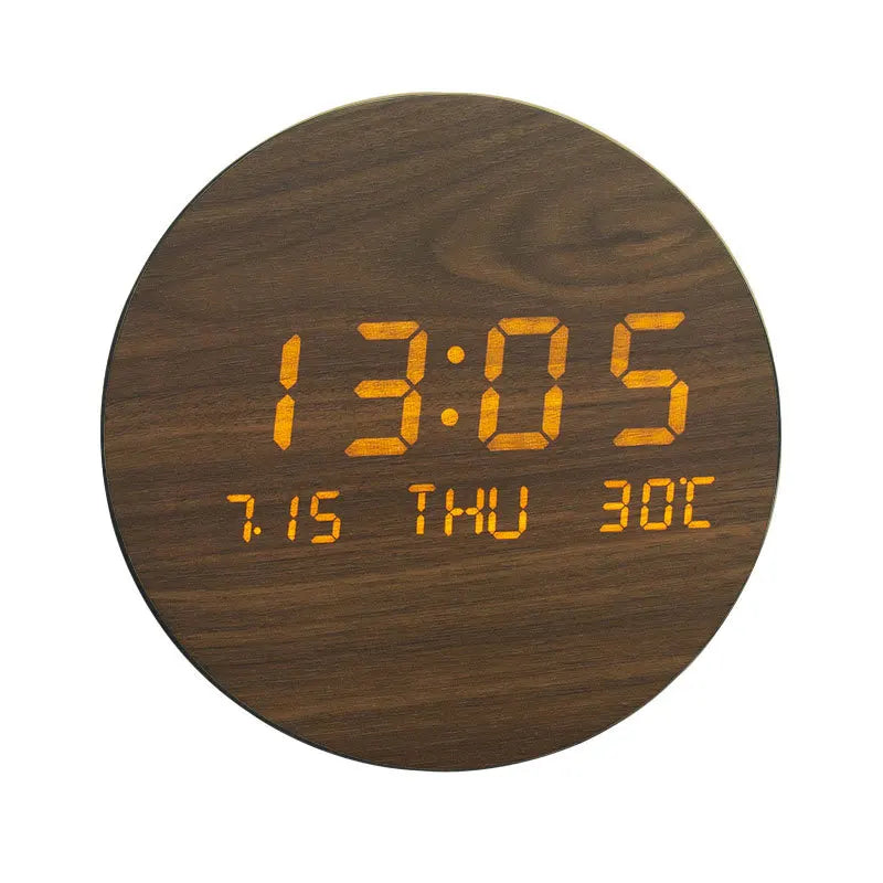 Modern Wooden Desk Clock with LED Display, Alarm, and Temperature Display – Stylish Digital Clock for Desk and Bedroom