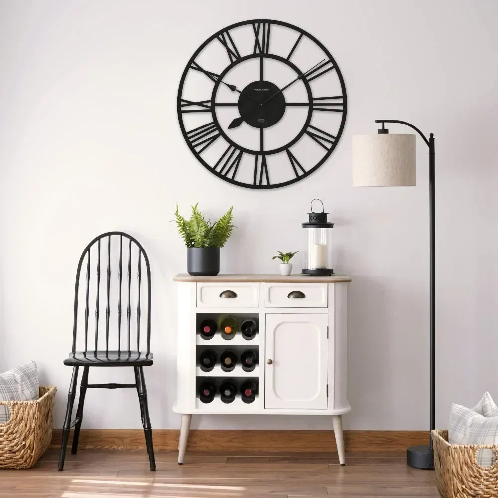 Large Wall Clock with Roman Numerals – Stylish Metal Clock for Living Room Decoration