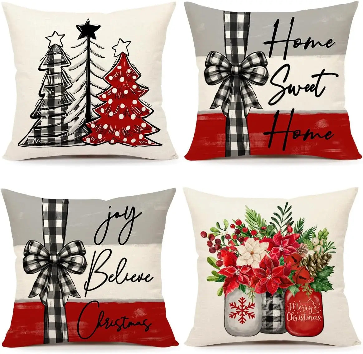 Christmas Design Cushion Covers 4-Piece Set – Festive Cushion Cases for Christmas, Decoration for Sofa, Living Room, and Bedroom, 45x45 cm