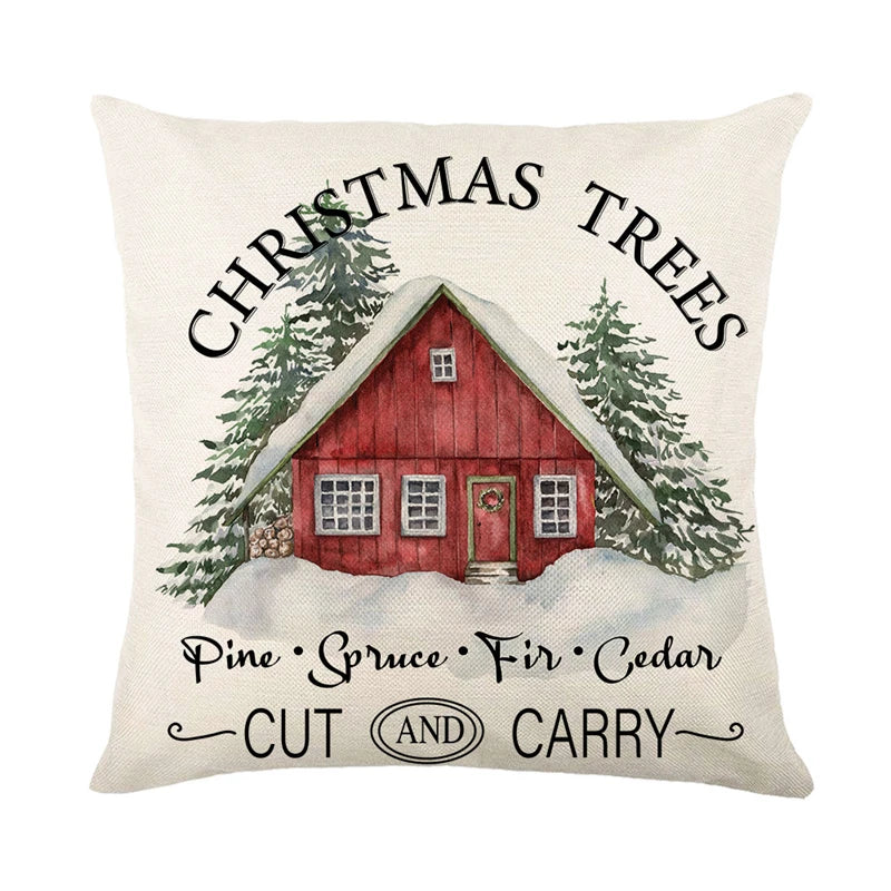 Christmas Cushion Covers 45x45 cm – Winter Decorative Pillow Cases for Sofa and Living Room, High-Quality Cotton, Christmas Design with Snowy Landscape