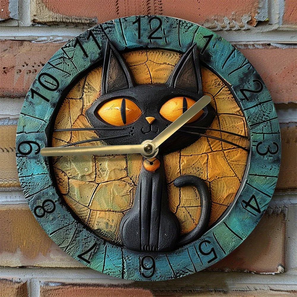 Silent Wall Clock with Cat Design – Aluminum Design Wall Clock for Living Room and Office