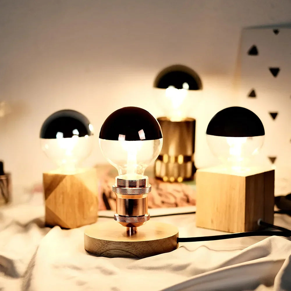 Vintage LED Bulb – Retro Table Lamp with Wooden Base