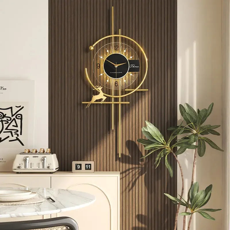 Modern Creative Wall Clock – Designer Clock with Golden Accents for Living Room