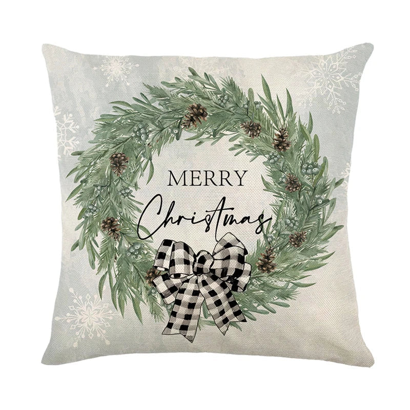 Christmas Cushion Covers 45x45 cm – Winter Decorative Pillow Cases for Sofa and Living Room, High-Quality Cotton, Christmas Design with Snowy Landscape