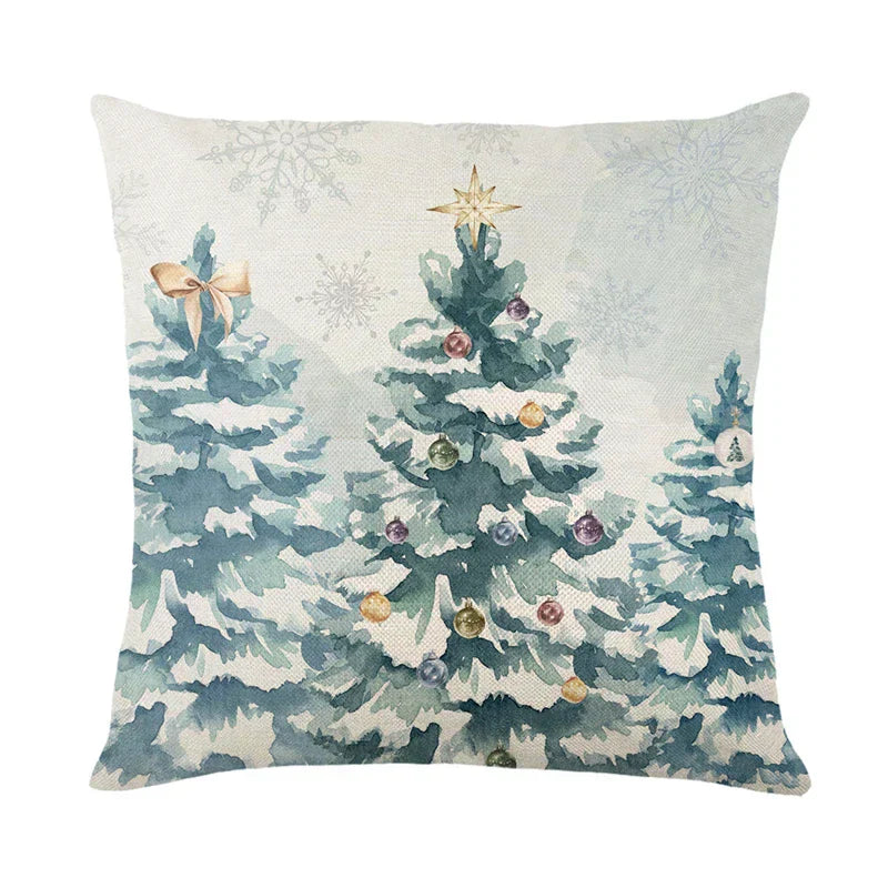 Christmas Cushion Covers 45x45 cm – Winter Decorative Pillow Cases for Sofa and Living Room, High-Quality Cotton, Christmas Design with Snowy Landscape