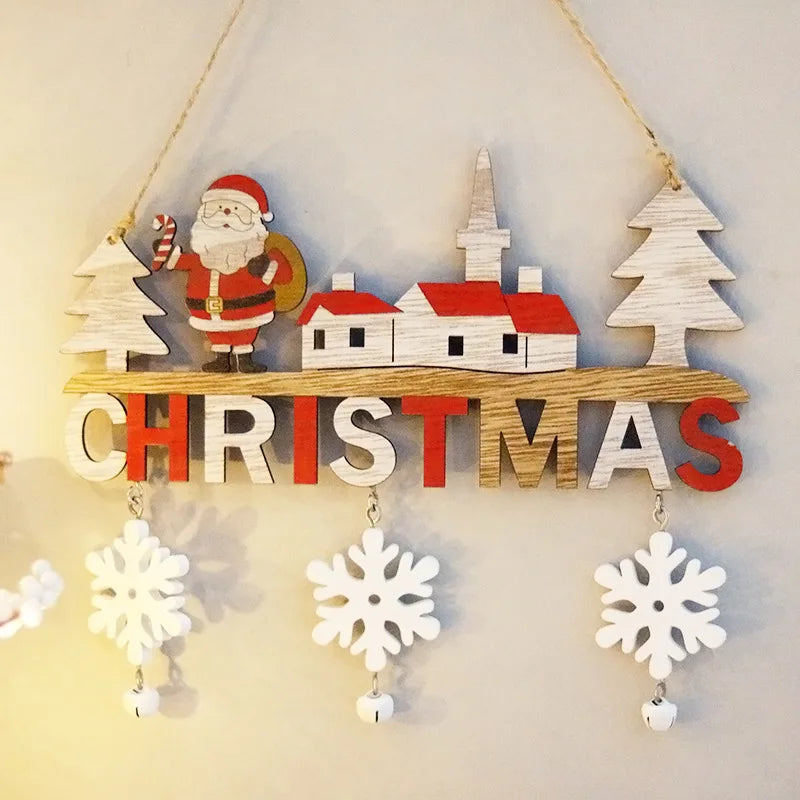 Wooden Christmas Decoration for Hanging – Funny Hanging Decoration with Santa and Snowflakes