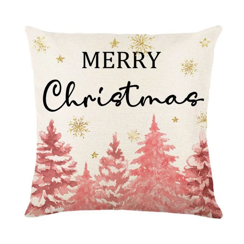 Christmas Cushion Covers 45x45 cm – Winter Decorative Pillow Cases for Sofa and Living Room, High-Quality Cotton, Christmas Design with Snowy Landscape