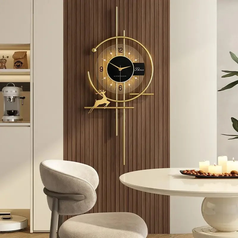 Modern Creative Wall Clock – Designer Clock with Golden Accents for Living Room