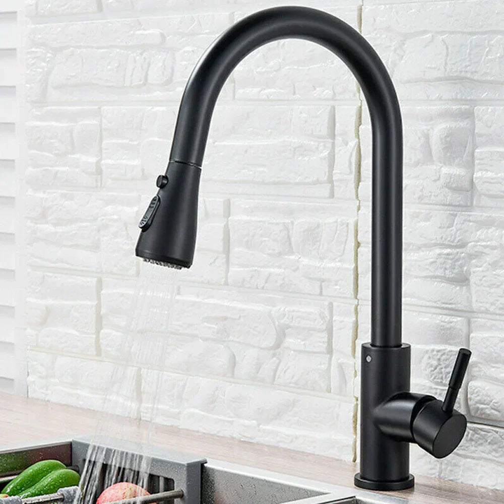 Pull-Out Faucet with Single Lever Mixer – Flexible Faucet with Spray Function, High-Quality Stainless Steel, Ideal for Modern Kitchens, Easy Installation